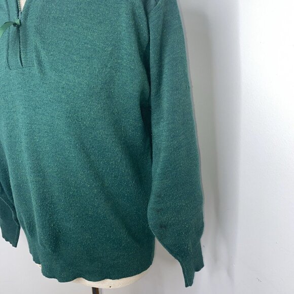 Vintage LL Bean Mens Wool Sweater Elbow Shoulder Patches Green 1/4 Zip Sz L USA - Picture 4 of 10
